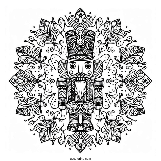 Nutcracker Coloring Page Inside A Snowflake Mandala