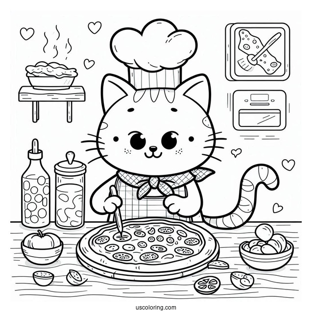 Coloring Page Of Pete The Cat Making Pizza