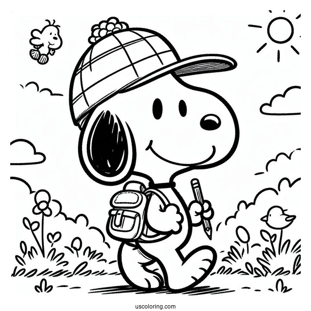 Snoopy Walking With a Knapsack To Color