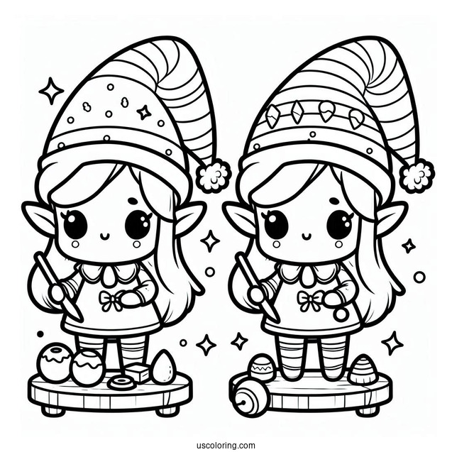 Kawaii Themed Elf Making Toys To Color
