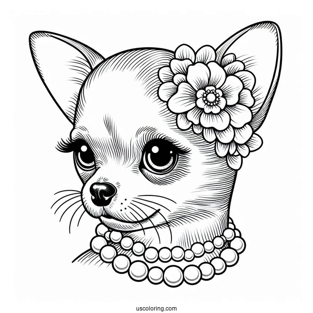 Short Hair Chihuahua Coloring Page Wearing Pearls