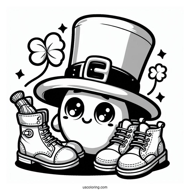 St. Patrick's Day Coloring Page Of Cartoon Leprechaun Hat With Shoes And Gloves For Kids