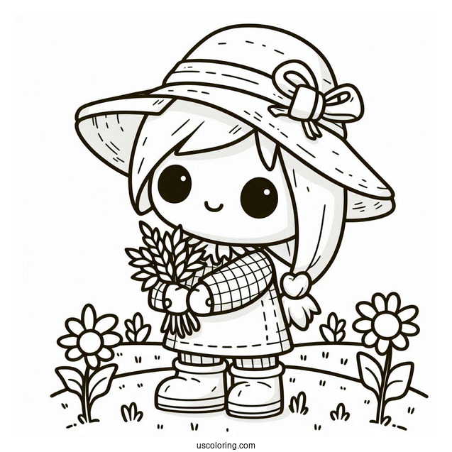 Kawaii Little Scarecrow Coloring Page On A Farm Field For Kids