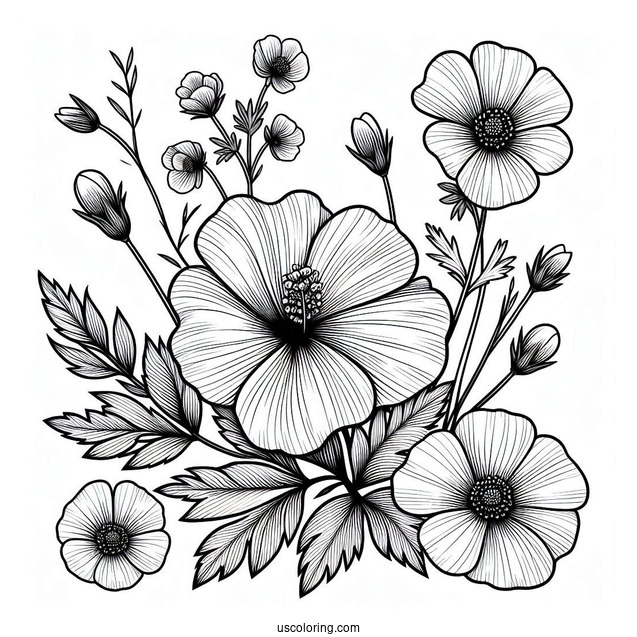 Flower Coloring Pages Of Hibiscus With Anemones