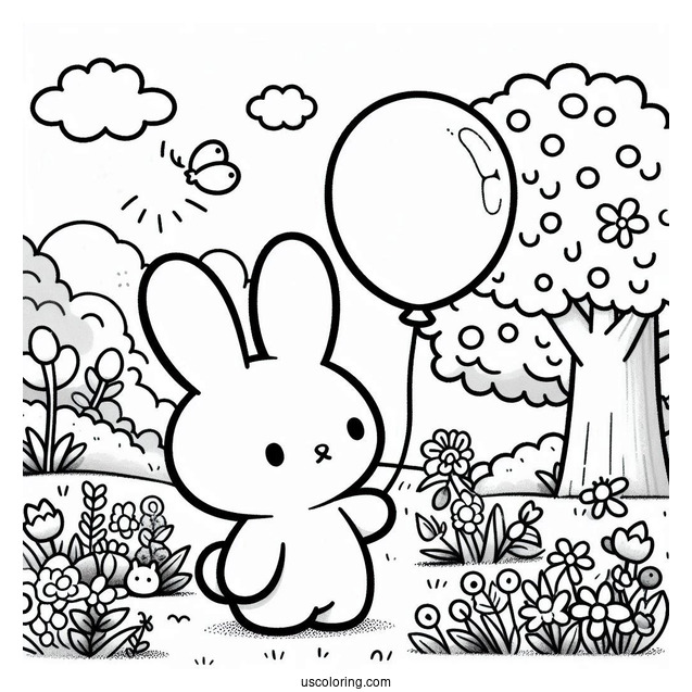 Miffy Coloring Page Holding Balloon In The Garden
