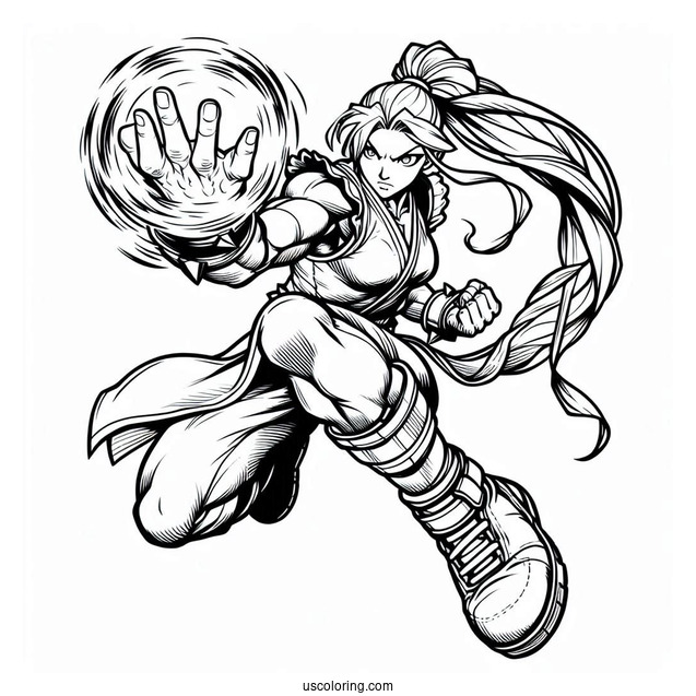 Street Fighter Coloring Page Of Laura Using Her Power