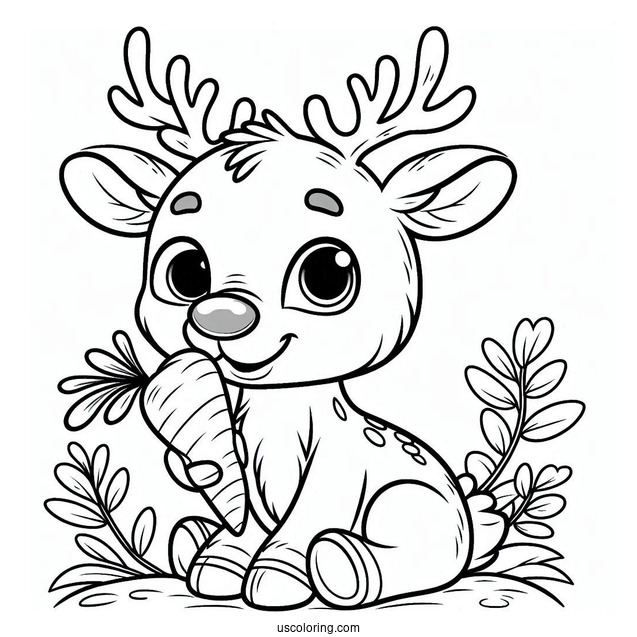 Coloring Picture Of Sven The Reindeer Eating a Carrot