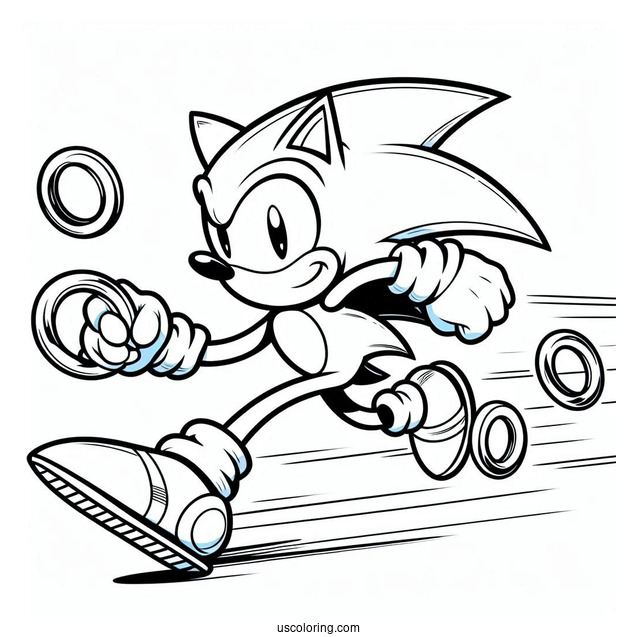 Sonic Running Through Rings Coloring Sheet