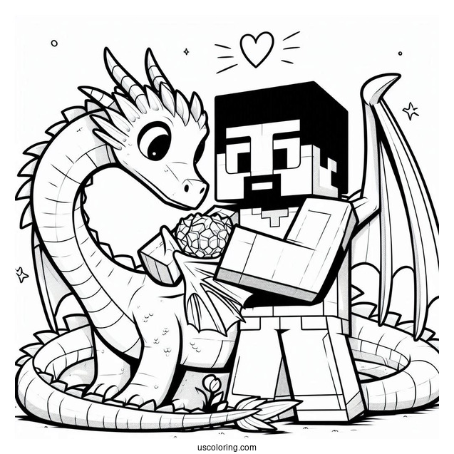 Minecraft Steve With Dragon Coloring Page For Kids