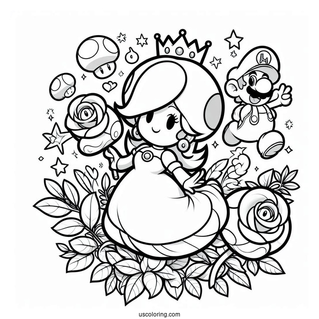 Rosalina Coloring Page With Toad And Luigi