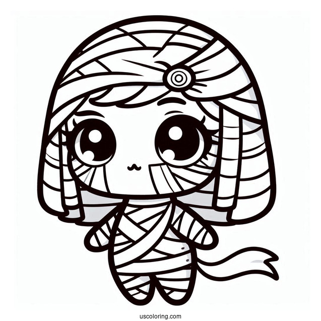 Chibi Egyptian Mummy Coloring Page For Preschoolers