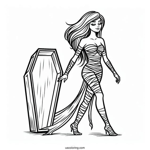 Female Mummy Coloring Page Walking Out Of Coffin
