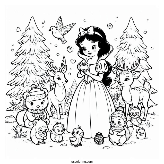 Snow White With Animals From The Forest To Color