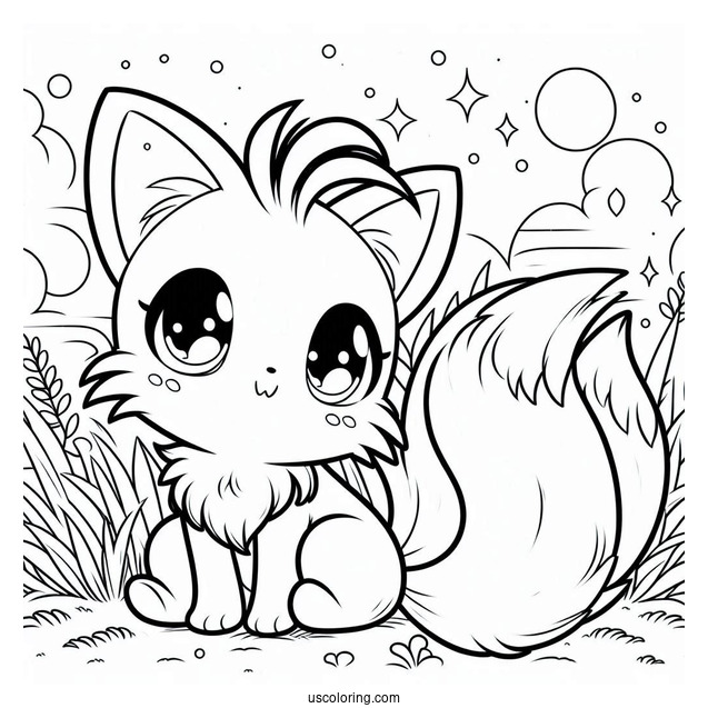 Cute Tails Coloring Page Sitting On Grass