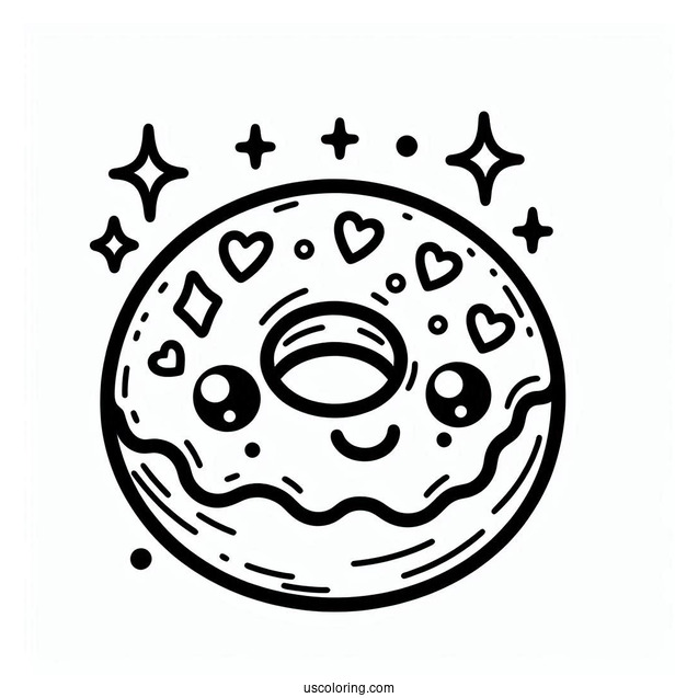 Cartoon Donut Coloring Page With Pretty Eyes For Kids