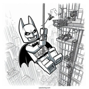 Lego Batman Swinging From Building