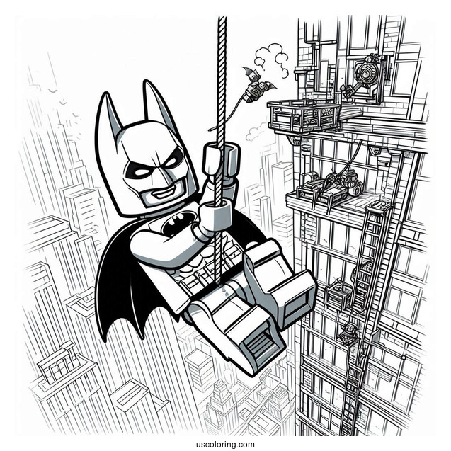 Lego Batman Swinging From Building
