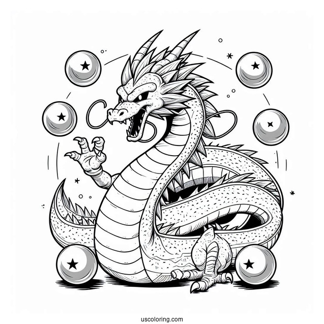 Detailed Shenron Dragon With Balls Coloring Page