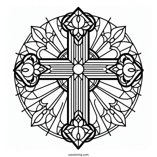 Simple Cross Stained Glass Coloring Page