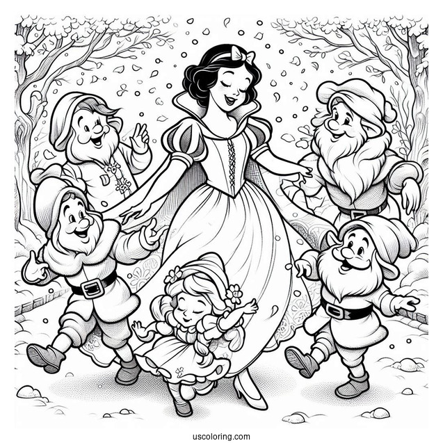 Snow White Coloring Pages Dancing With The Dwarves