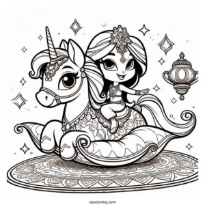 Shimmer And Shine Coloring Page Tahal, And Nala Riding A Magic Carpet