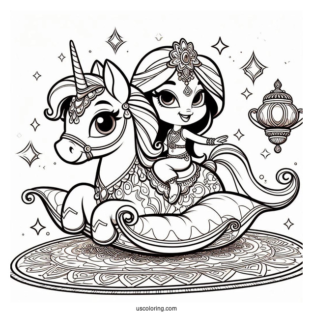 Shimmer And Shine Coloring Page Tahal, And Nala Riding A Magic Carpet