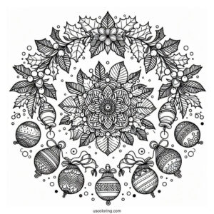Baubles And Mistletoes Christmas Mandala Coloring Page