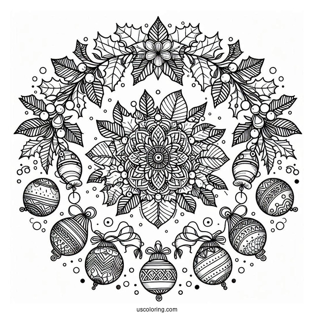 Baubles And Mistletoes Christmas Mandala Coloring Page