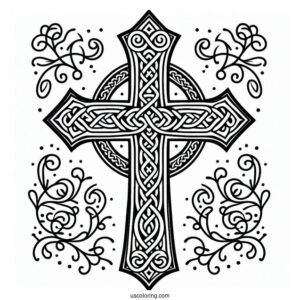 Celtic Cross Coloring Page With Embellishments For Kids