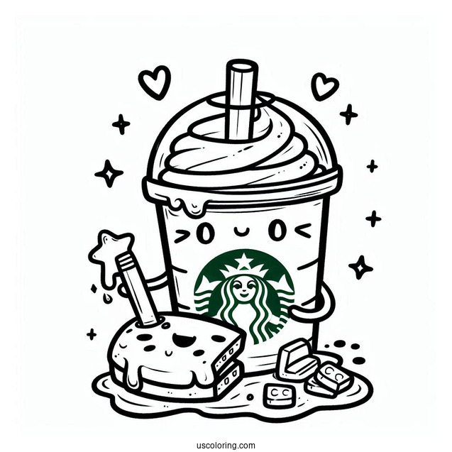 Cartoon Starbucks Coloring Page Cup With Drink Spilling Over For Kids