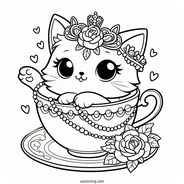 Palace Pets Coloring Page Of Teacup With Rose Crown And Necklace