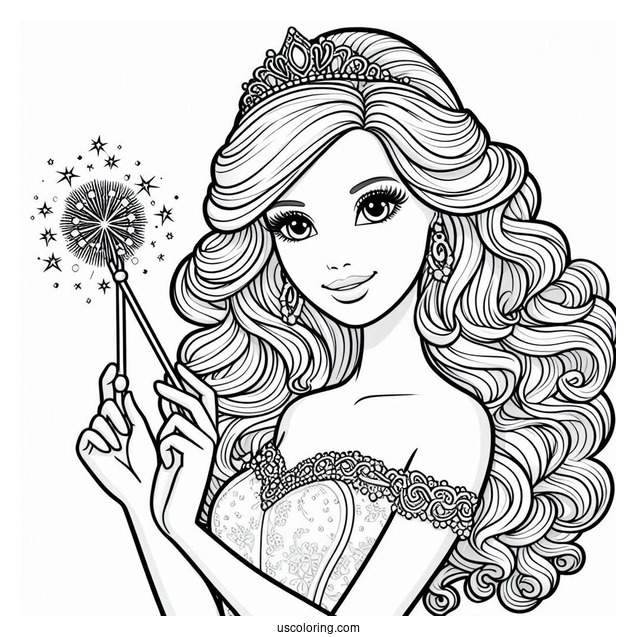 Barbie Princess Holding Wand To Color
