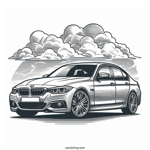 BMW Coloring Page Series 3 Berline With Cloudy Background
