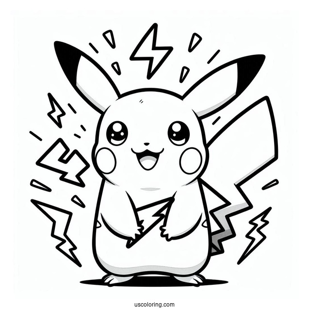 Easy Pikachu With Electricity Coloring Page