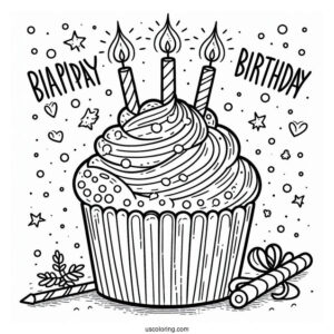 Birthday Cupcake Coloring Page