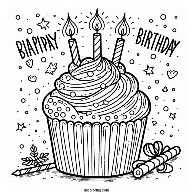 Birthday Cupcake Coloring Page