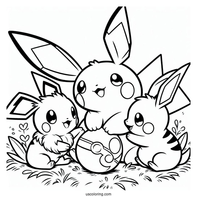 Pichu, Eevee, And Pikachu Playing Together