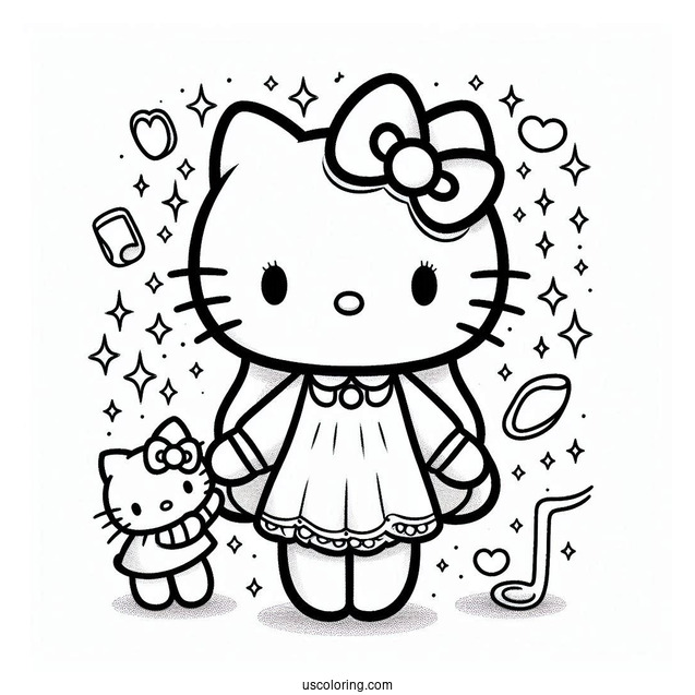 My Melody Coloring Page Holding Hands With Hello Kitty