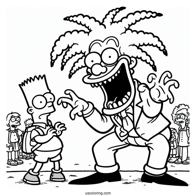 Simpsons Coloring Pages Of Sideshow Bob Scaring Bart Simpson