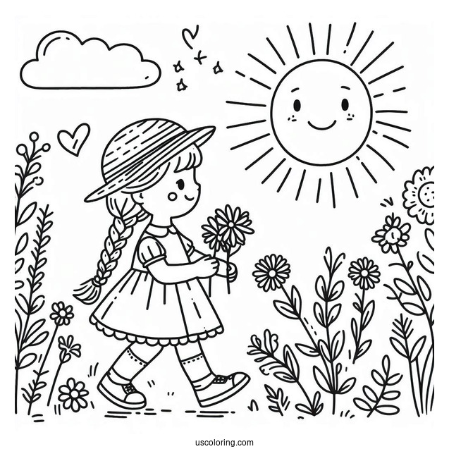 Cheerful Summer Coloring Page Of Sun Walking For Kids