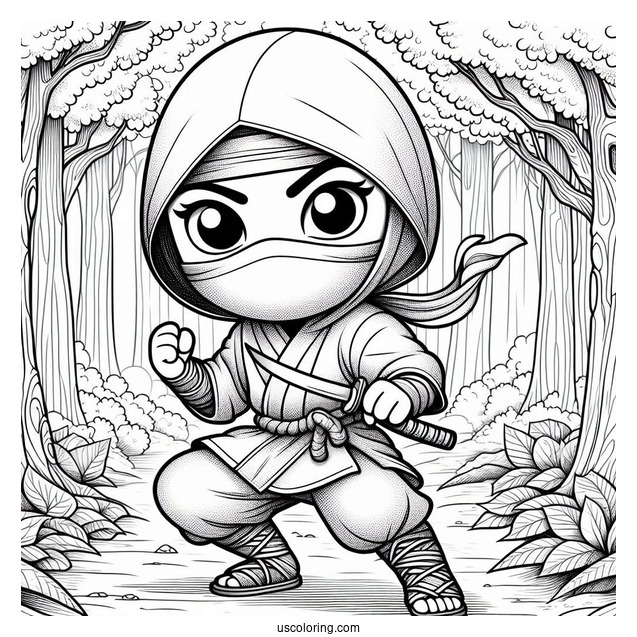 Ninja In A Fighting Stance In The Forest