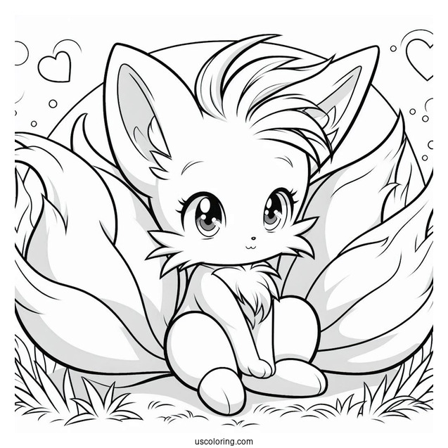 Cute Tails Coloring Page Sitting On Grass
