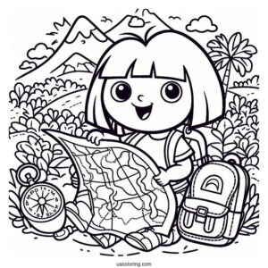 Simple Coloring Page Doras Map And Backpack