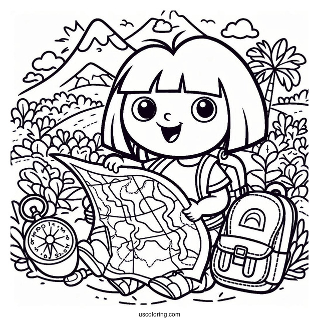 Simple Coloring Page Doras Map And Backpack
