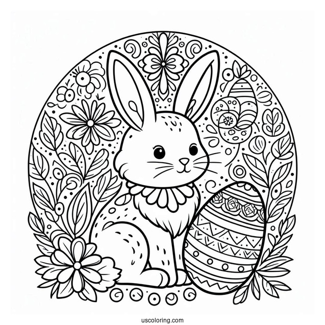 Easter Bunny Coloring Page And Egg Mandala For Kids