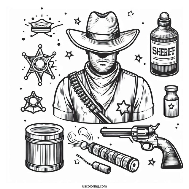 Cowboy Coloring Page Sheriff Photograph, Dynamite, Badge, And Gun