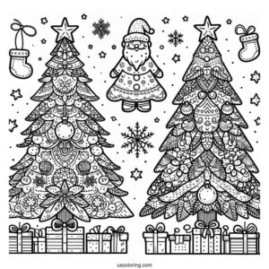 Santa Themed Christmas Tree Coloring Sheet