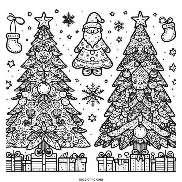 Santa Themed Christmas Tree Coloring Sheet