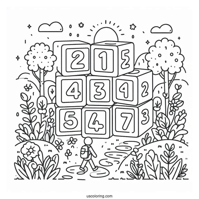 Numberblocks Coloring Page 4 Taking A Walk