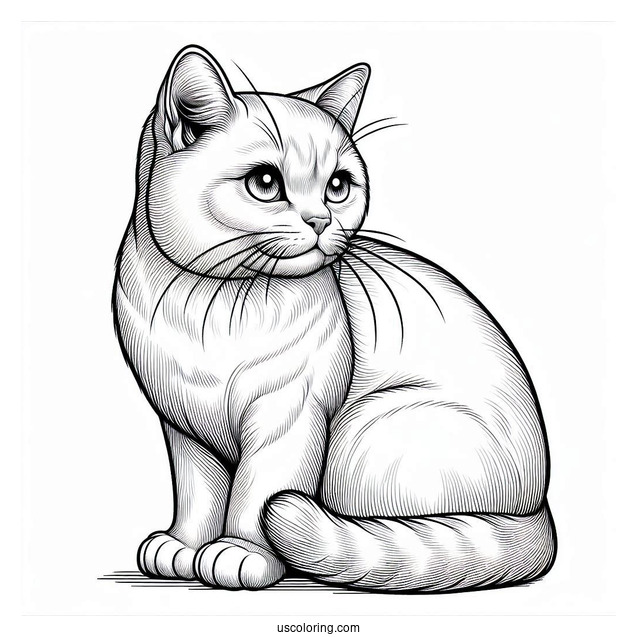 Simple Outline Of Realistic Cat Coloring Page